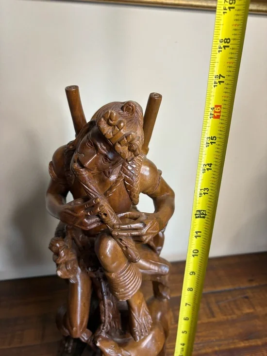 Vintage Folk Art Hand- Carved Wood Sculpture Depicting A Tribal Man - Picture 16 of 16